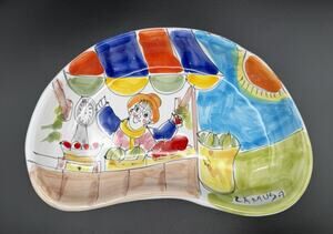 La Musa Italian Pottery Kidney Trinket Dish 7.5” Hand Painted Fruit Stand Signed